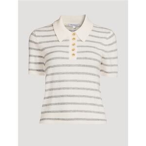 Veronica Beard NWT Striped Cashmere Polo Sweater Ivory Gray Small